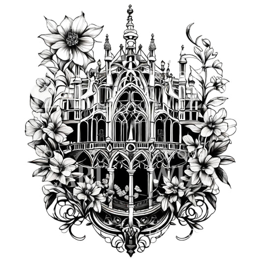 Floral Gaudi Architecture Tattoo Design
