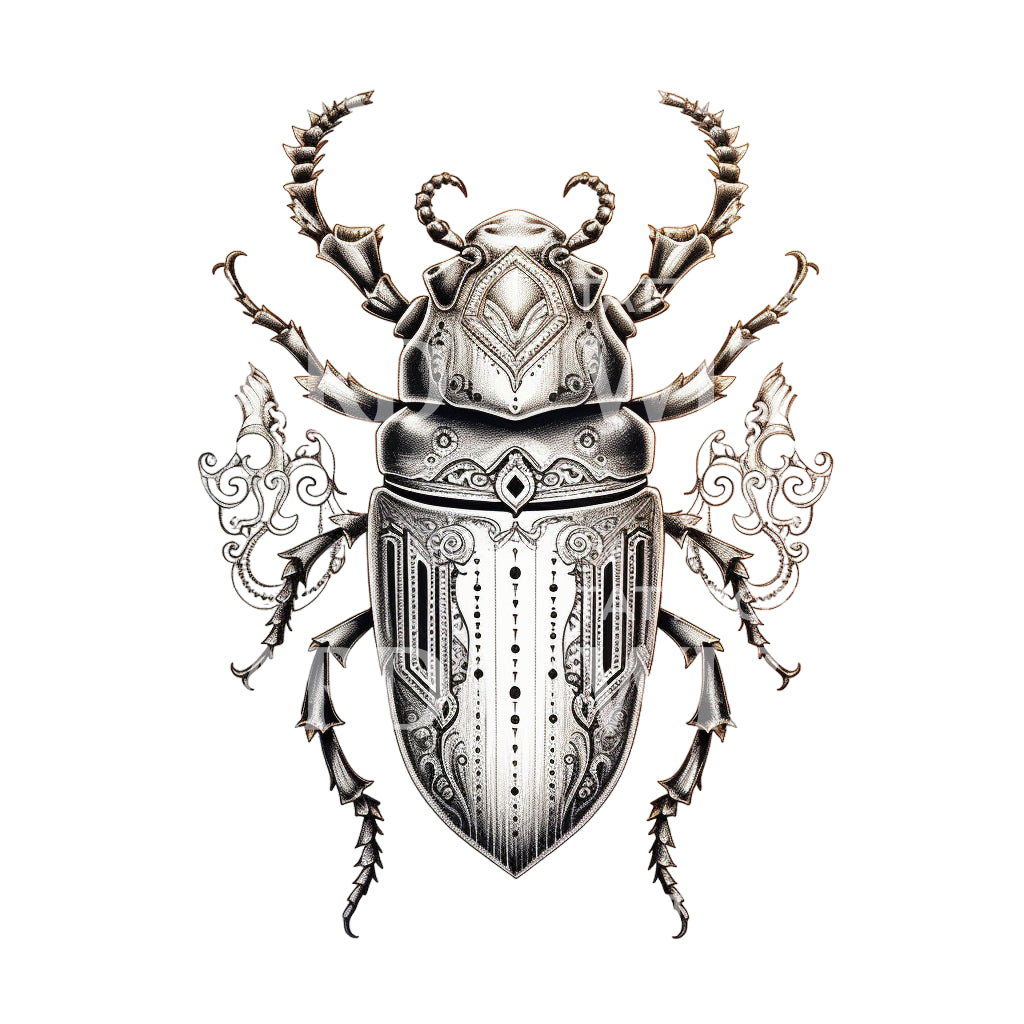 Black and Grey Beetle Tattoo Design