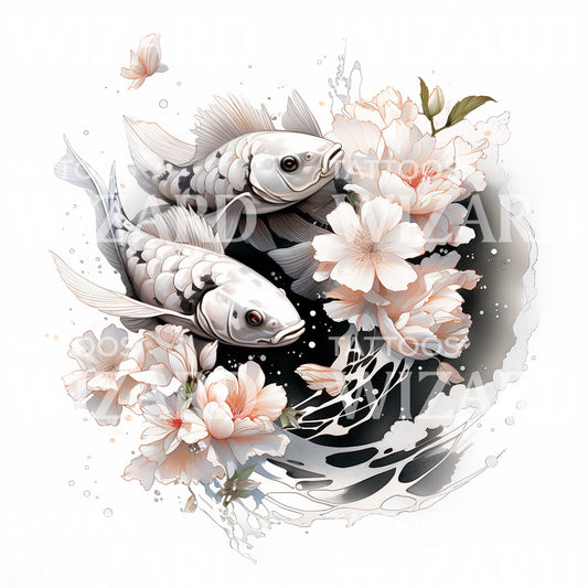 Koi Fish Sakura Tattoo Design