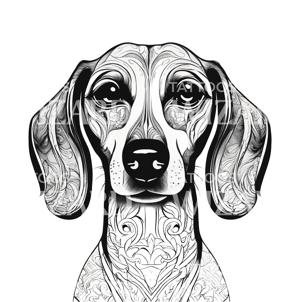 Dachshund Dog Head with Patterns Tattoo Design