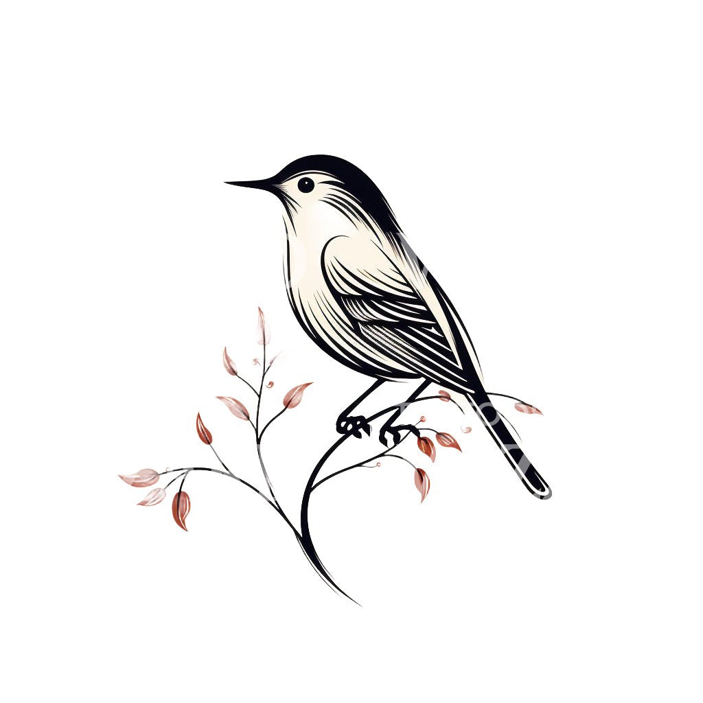 Minimalist Bird on a Branch Tattoo Design