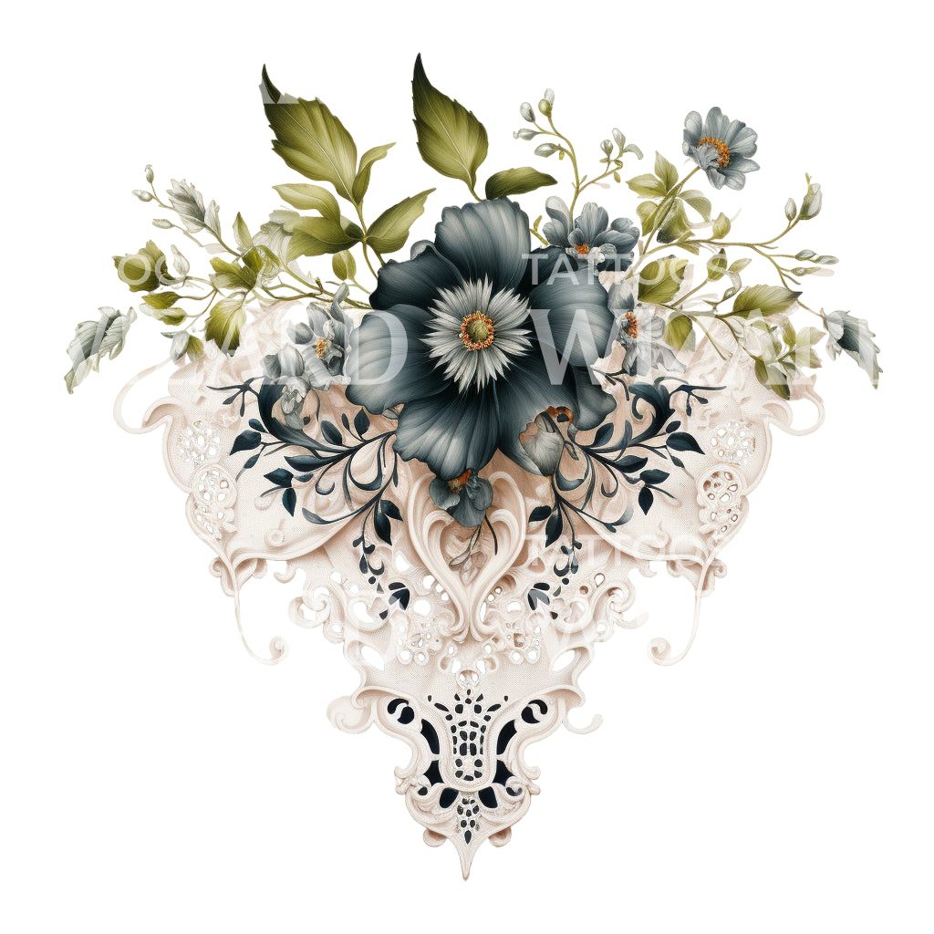 French Lace Lingerie with Flowers Tattoo Design