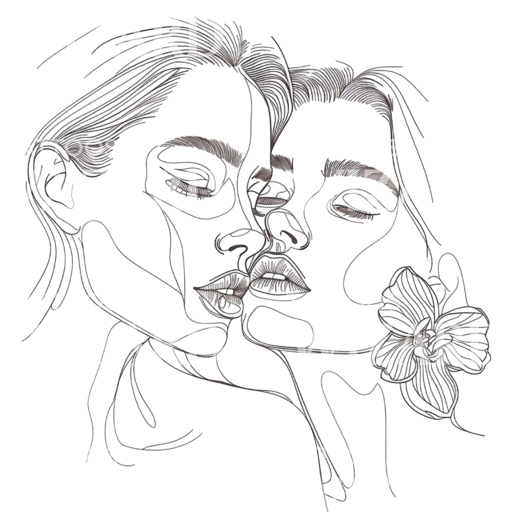 Two Women Close Outline Tattoo Design