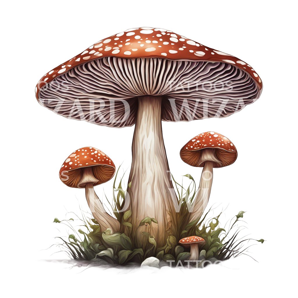 group of Mushrooms Tattoo Design