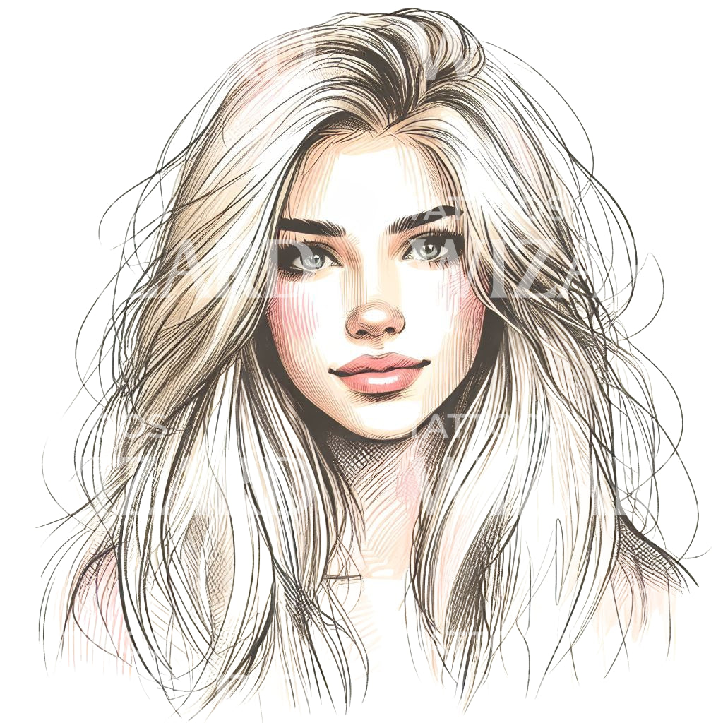 Beauty With Long Hairs Tattoo Idea