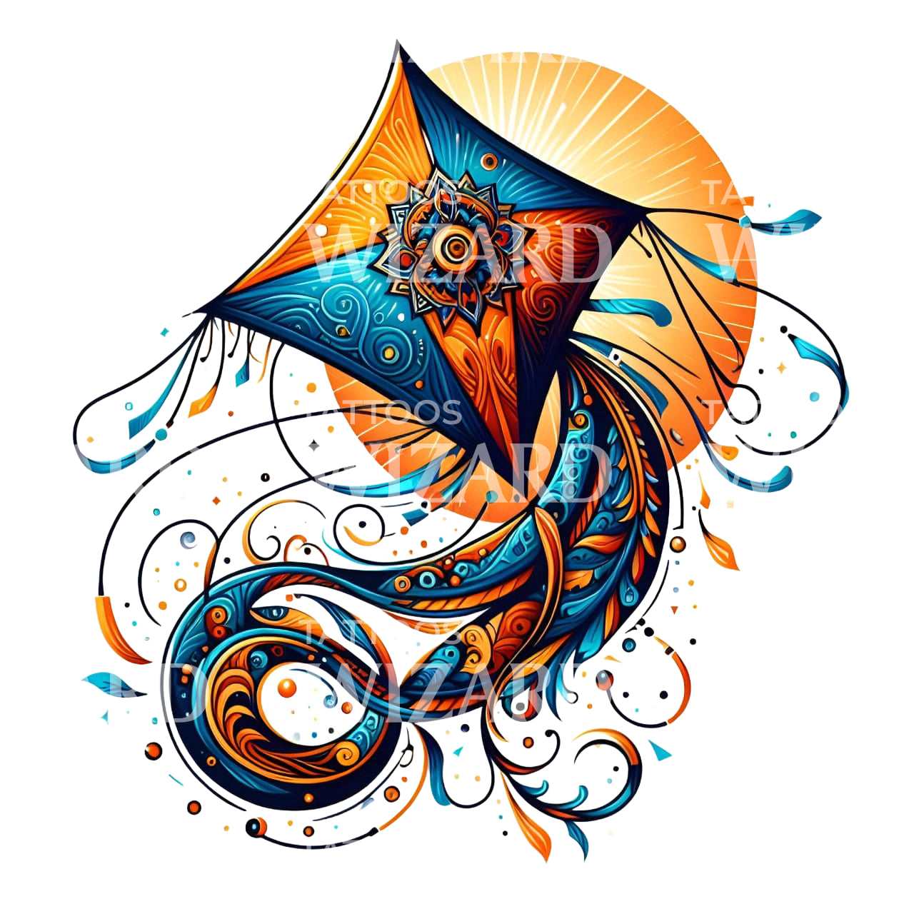 Colorful Kite In The Dawn Tattoo Idea