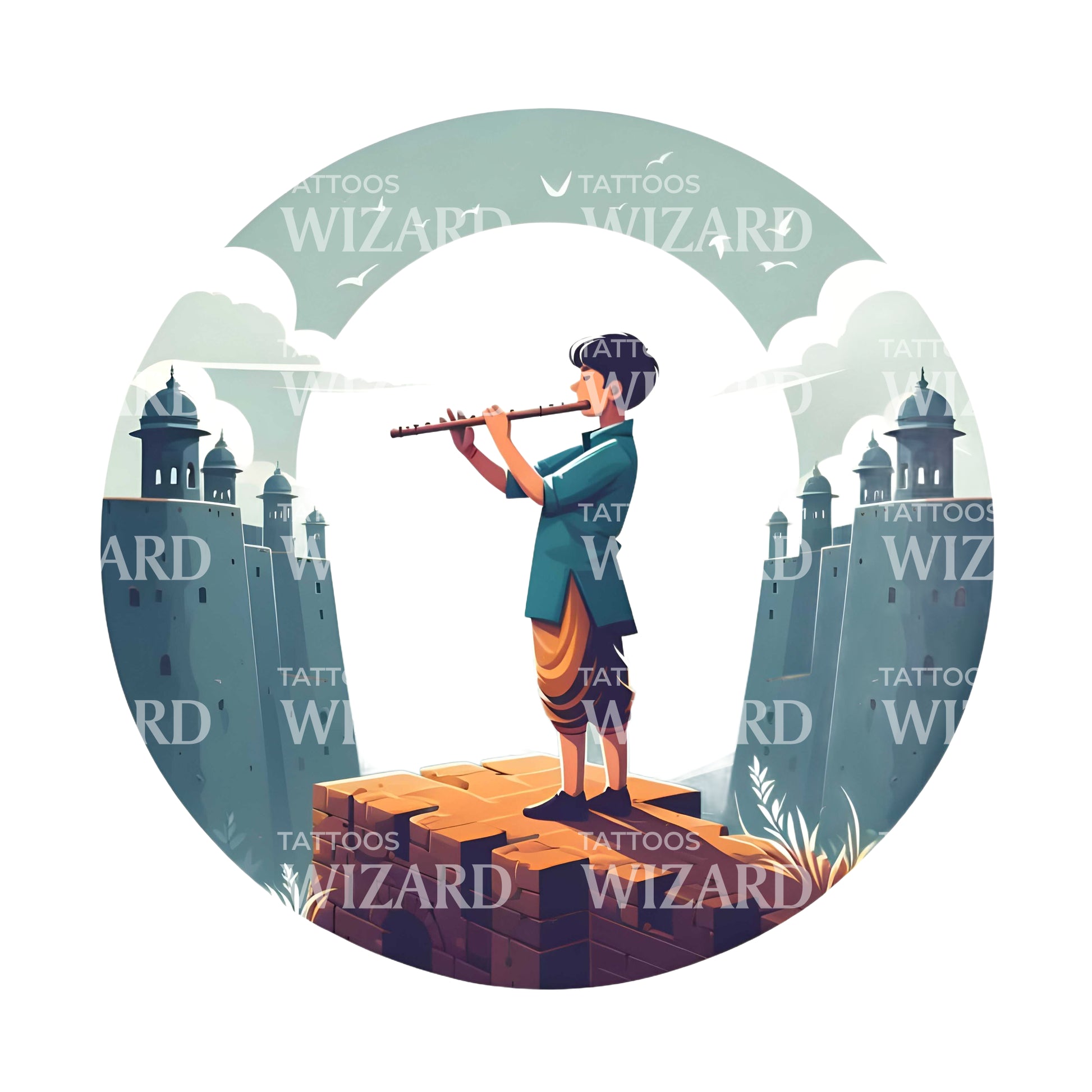 An Indian Boy Playing Flute Tattoo Idea