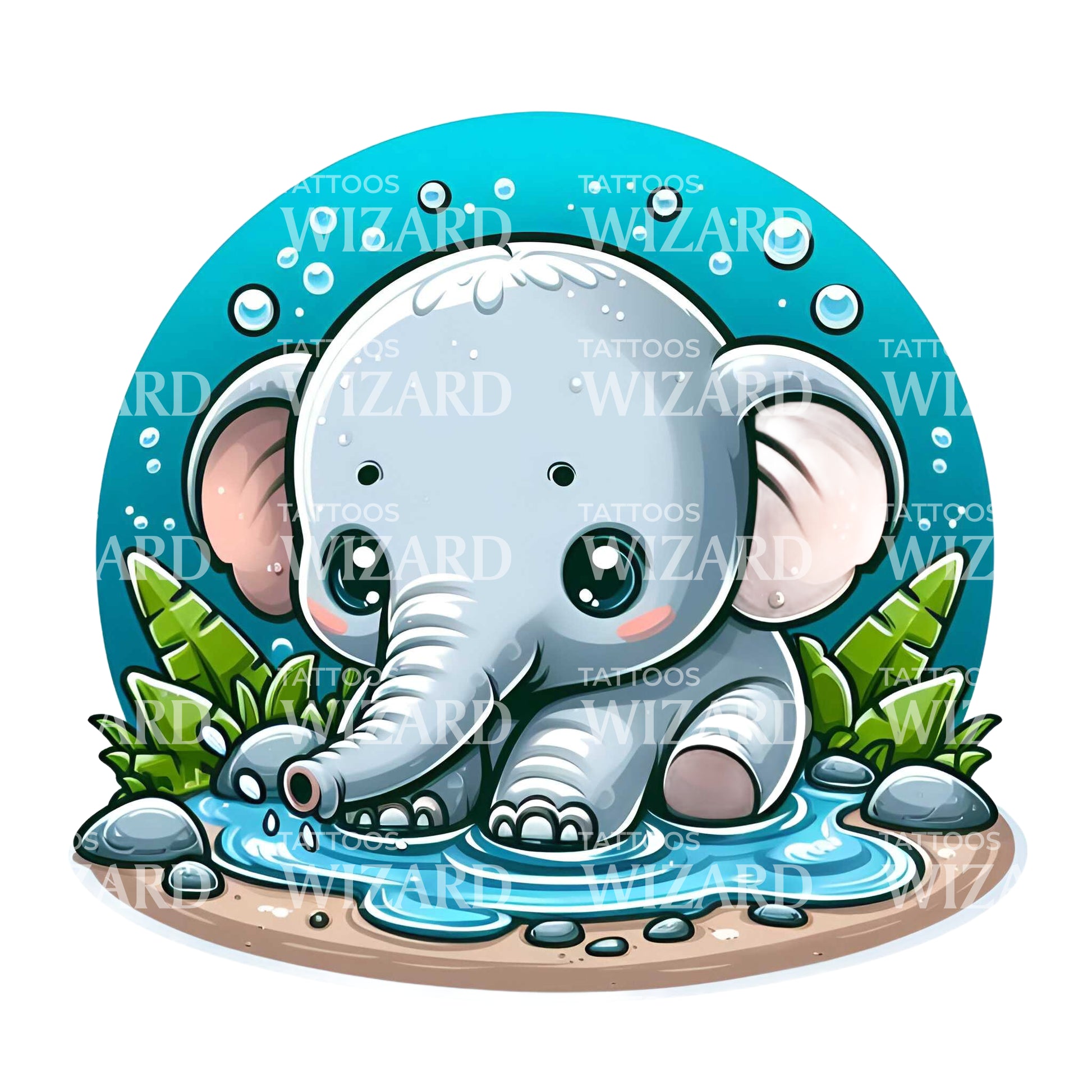 Baby Elephant Aquatic Tattoo Idea