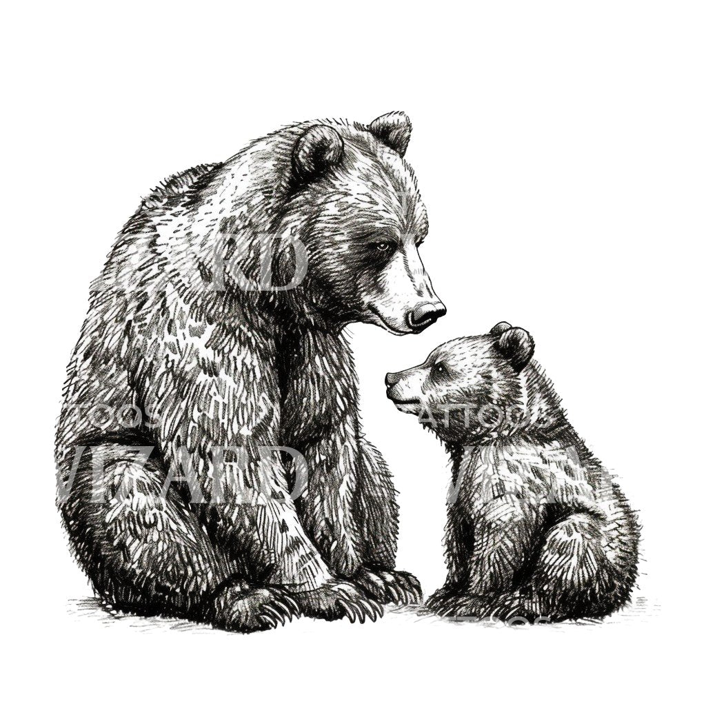 Bear Father Teaching His Daughter Tattoo Idea