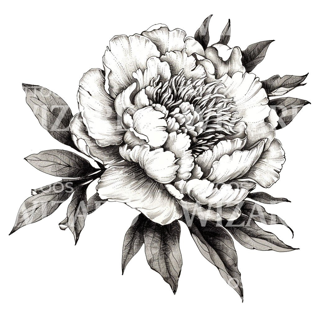 Beautiful Peony Ink Tattoo Idea