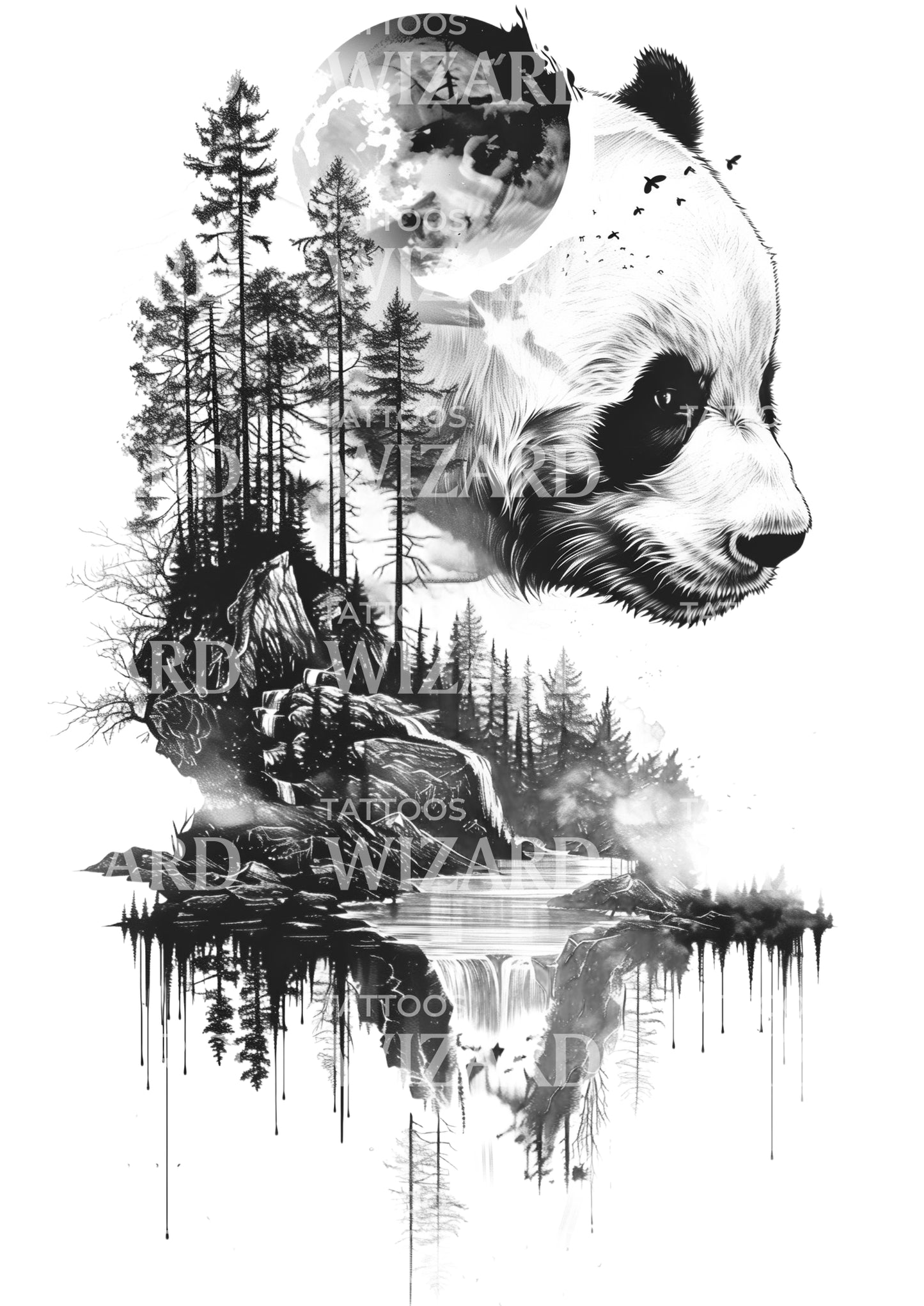 Black & Grey Panda Sleeve Tattoo Idea