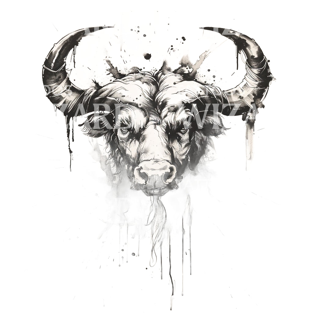Buffalo Sketch Head Tattoo Design