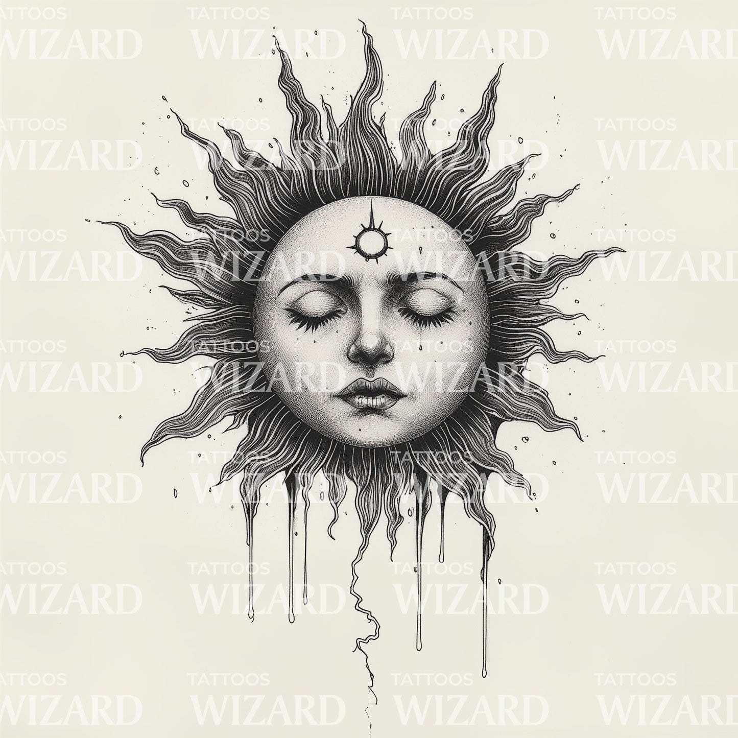 Celestial Sun Face in Abstract Style Tattoo Design