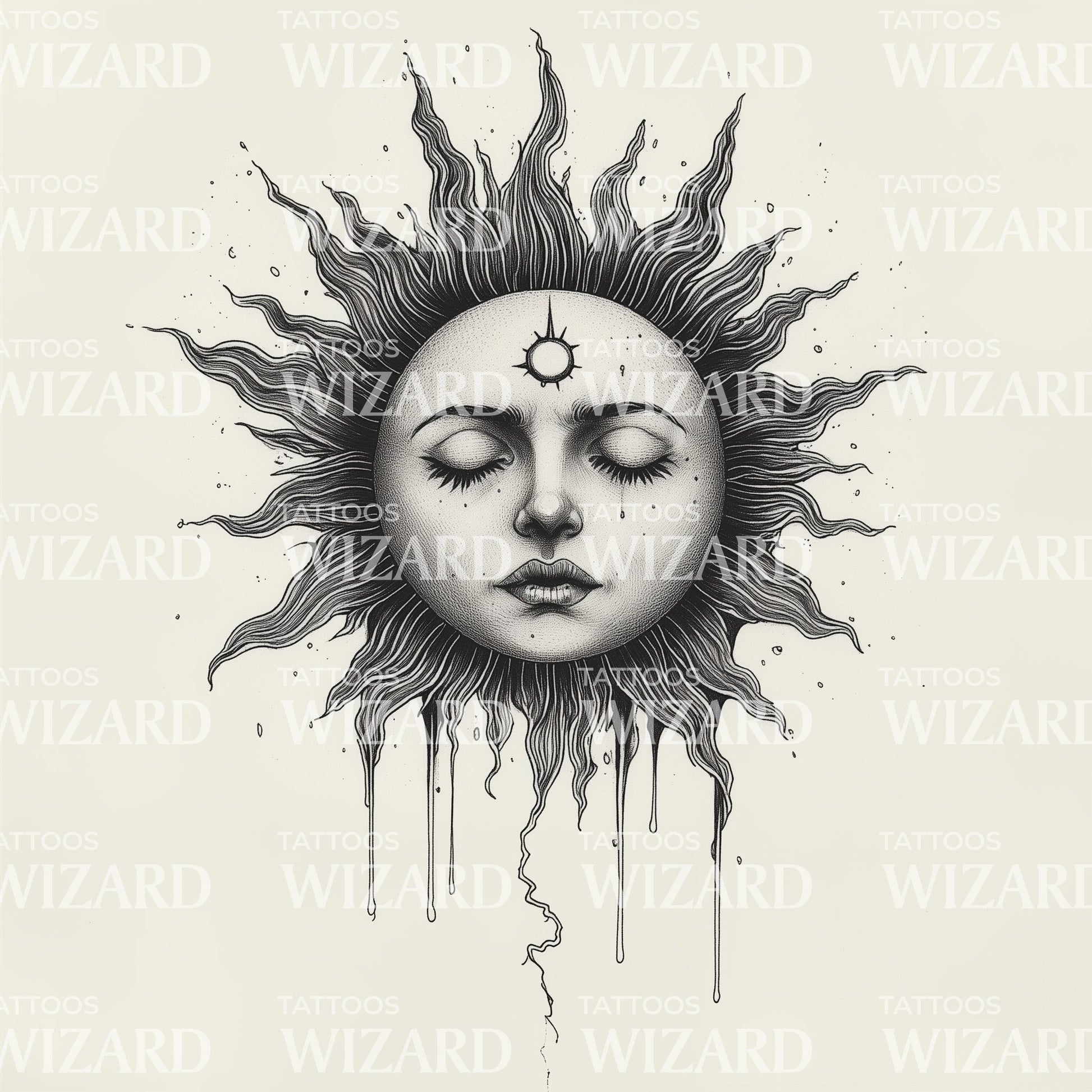 Celestial Sun Face in Abstract Style Tattoo Design