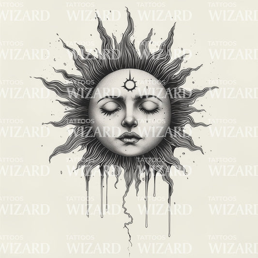 Celestial Sun Face in Abstract Style Tattoo Design