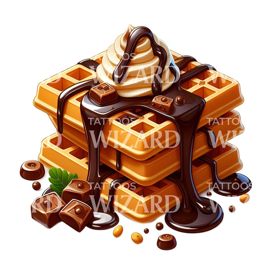 Chocolate Ice Cream Waffles Tattoo Idea