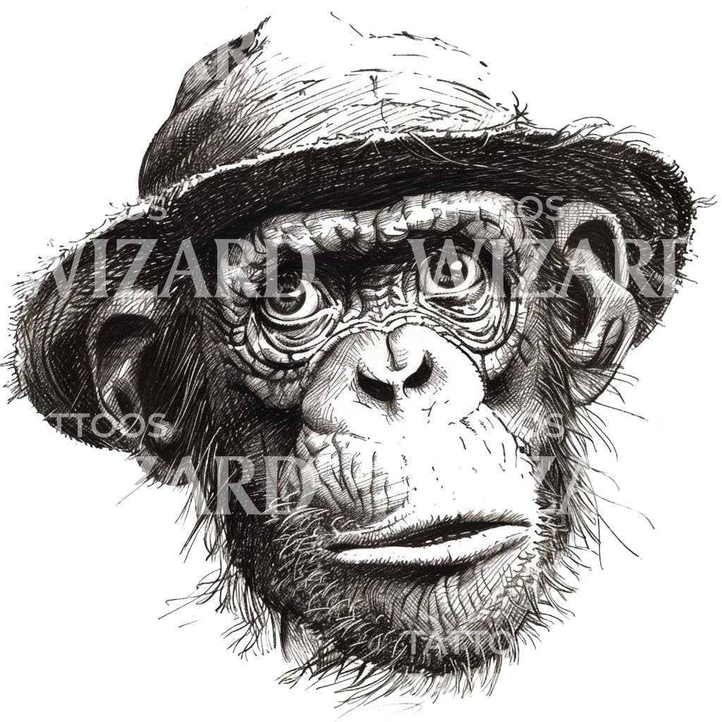 Cool Monkey In a Straw Hat Tattoo Idea