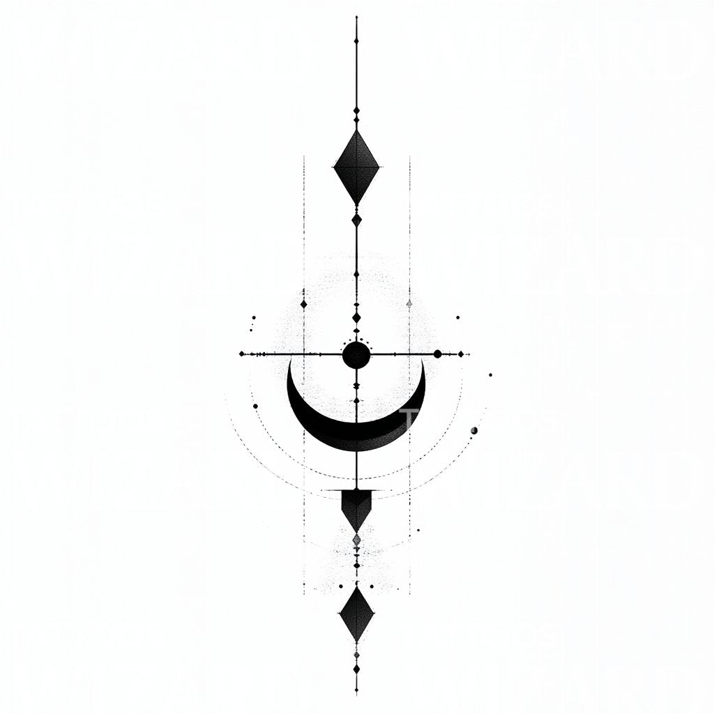 Crescent Moon with Abstract Lines Tattoo Design