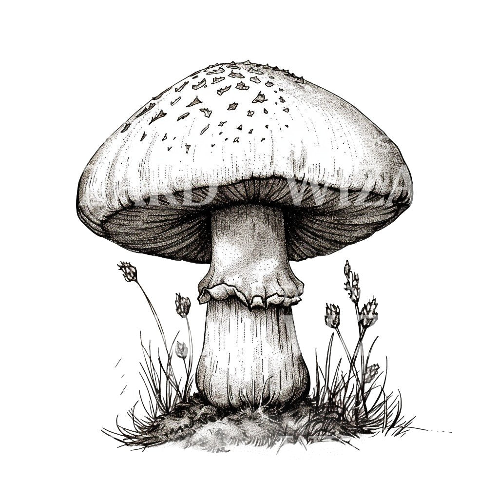 Cross-hatched Ink Mushroom Tattoo Idea