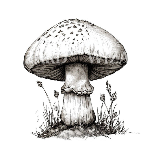 Cross-hatched Ink Mushroom Tattoo Idea