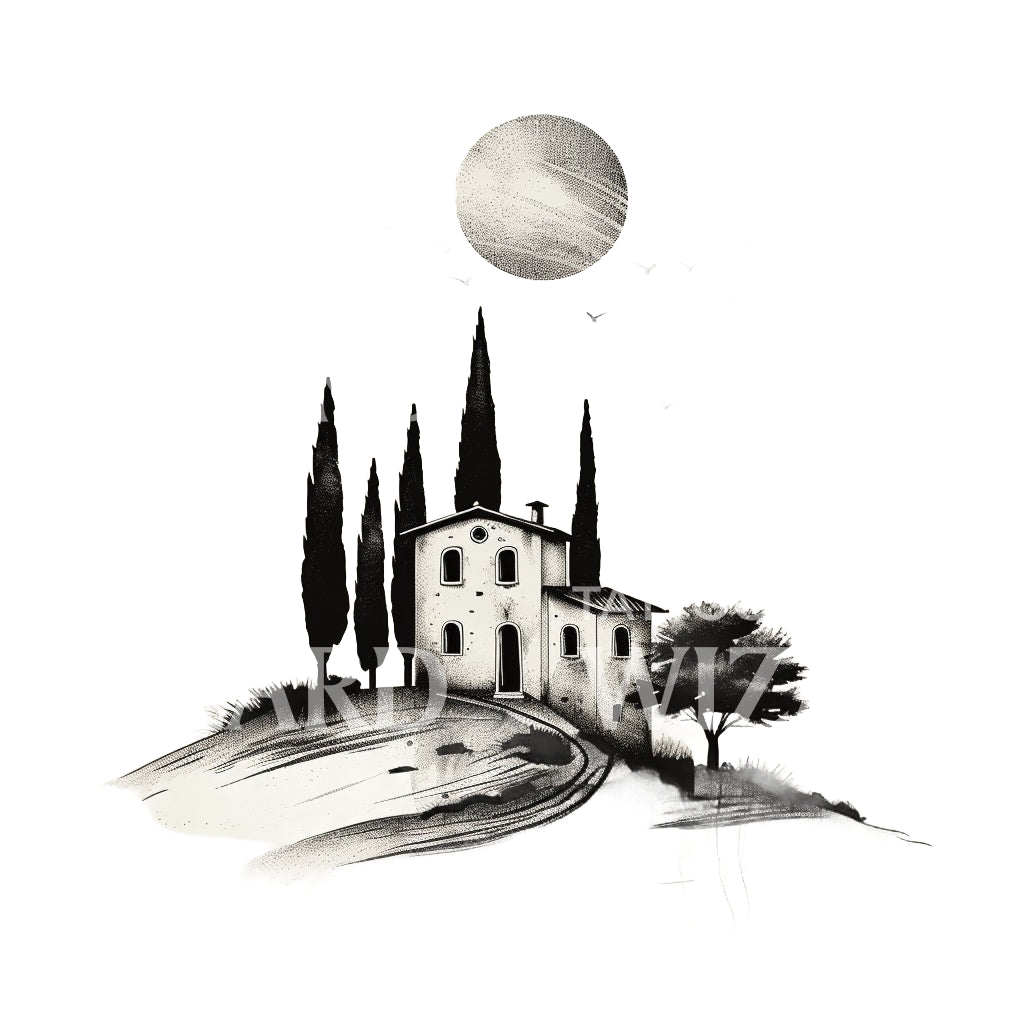 Cute Tuscany House Dream Tattoo Design