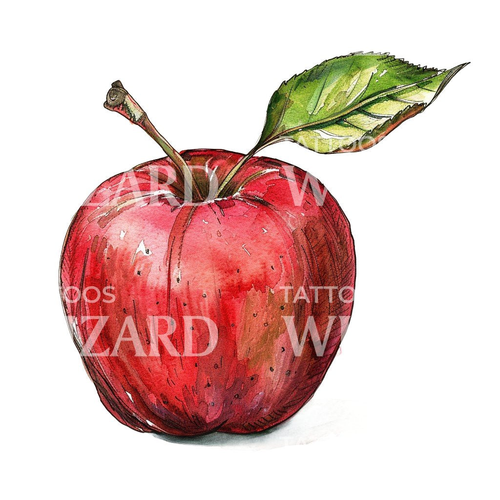 Delicate Watercolor Apple Tattoo Idea