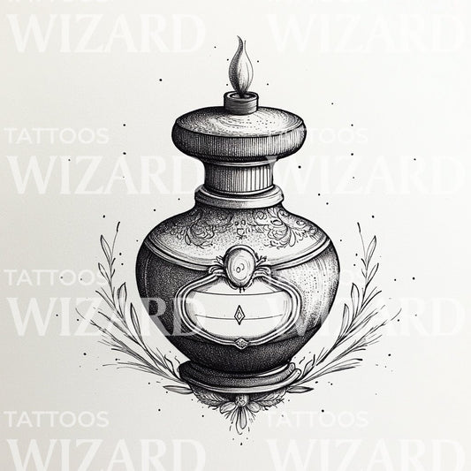 Elegant Inkwell with Ornamental Design Tattoo Design