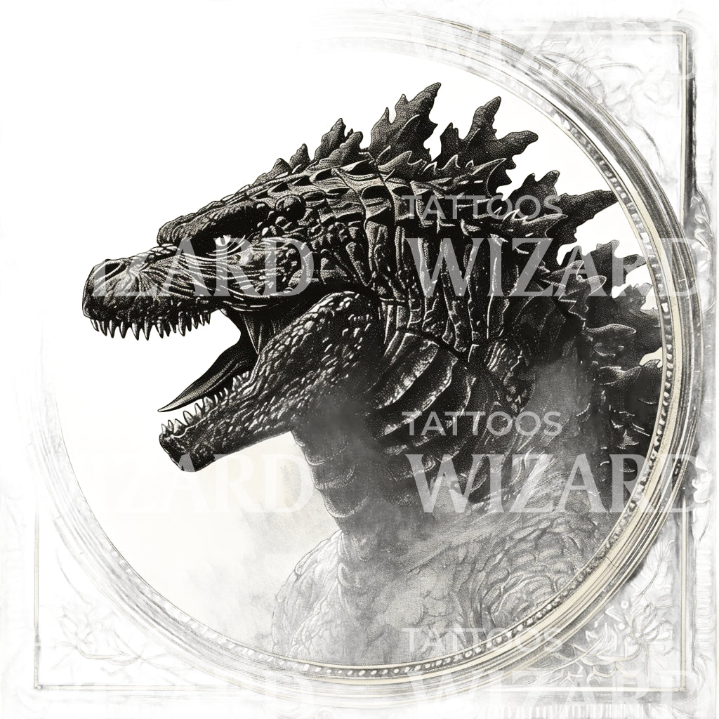 Godzilla Ornate Framing Closeup Tattoo Design