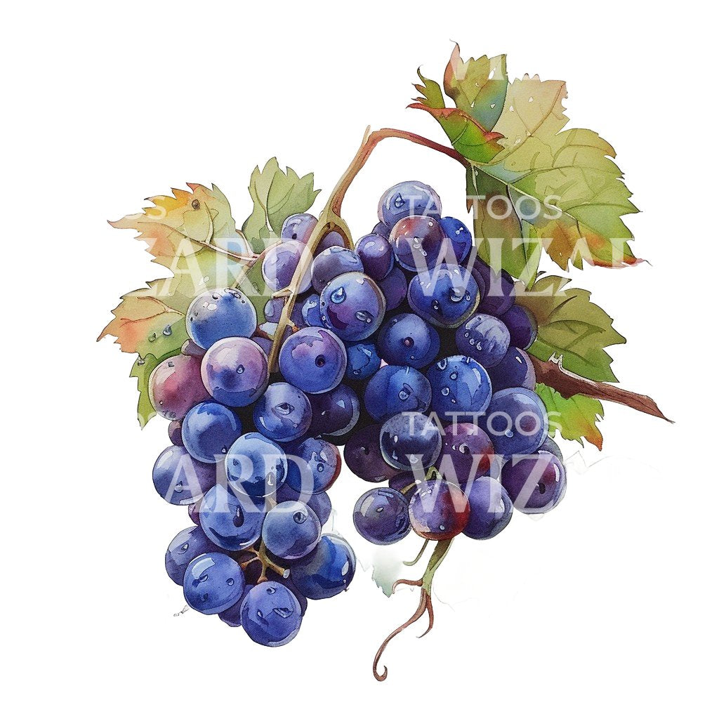 Gorgeous Watercolor Grapes Tattoo Idea
