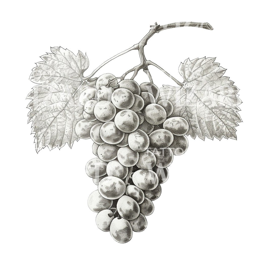 Grapes and Leafs Illustration Tattoo Idea