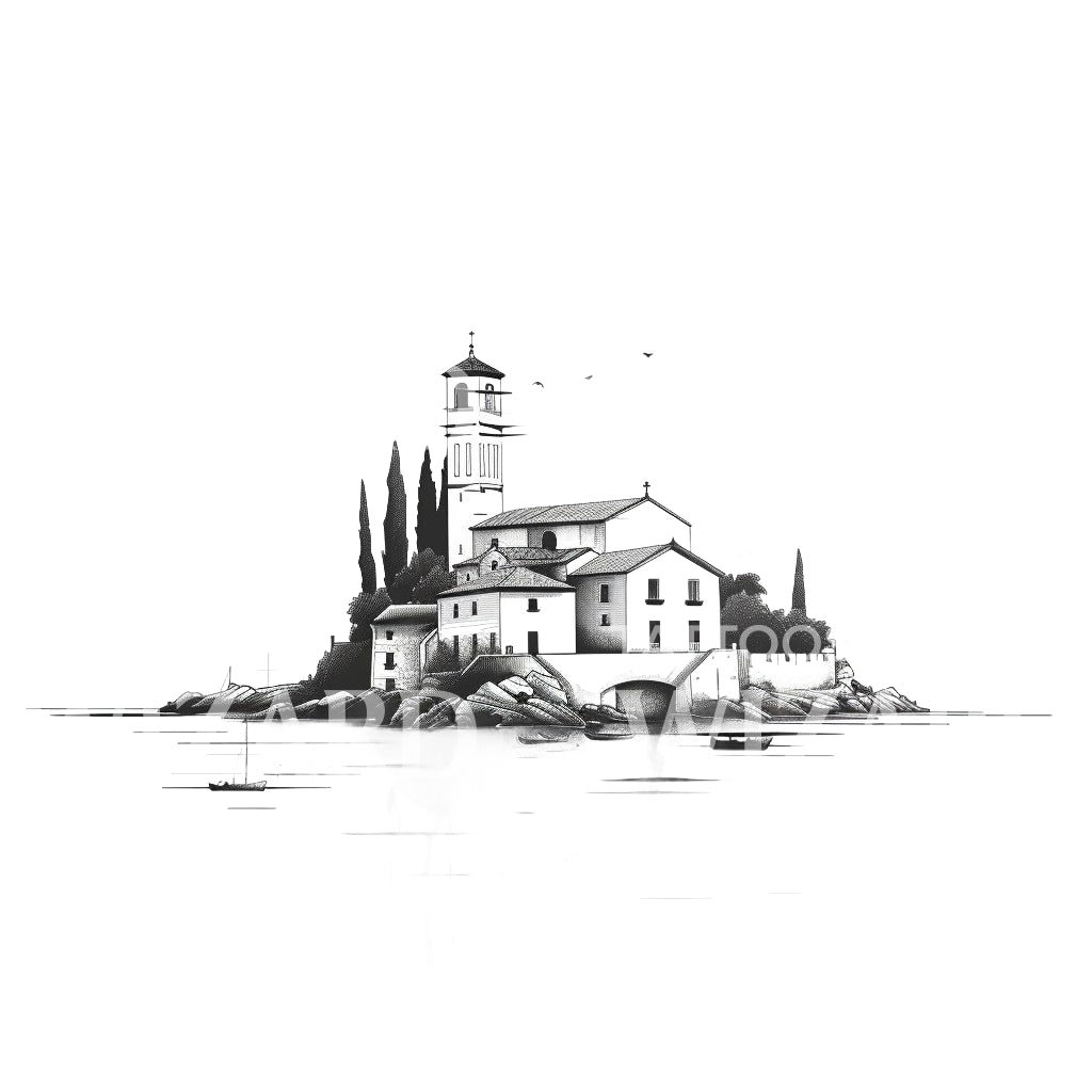 Italian Minimalist Island Tattoo Design