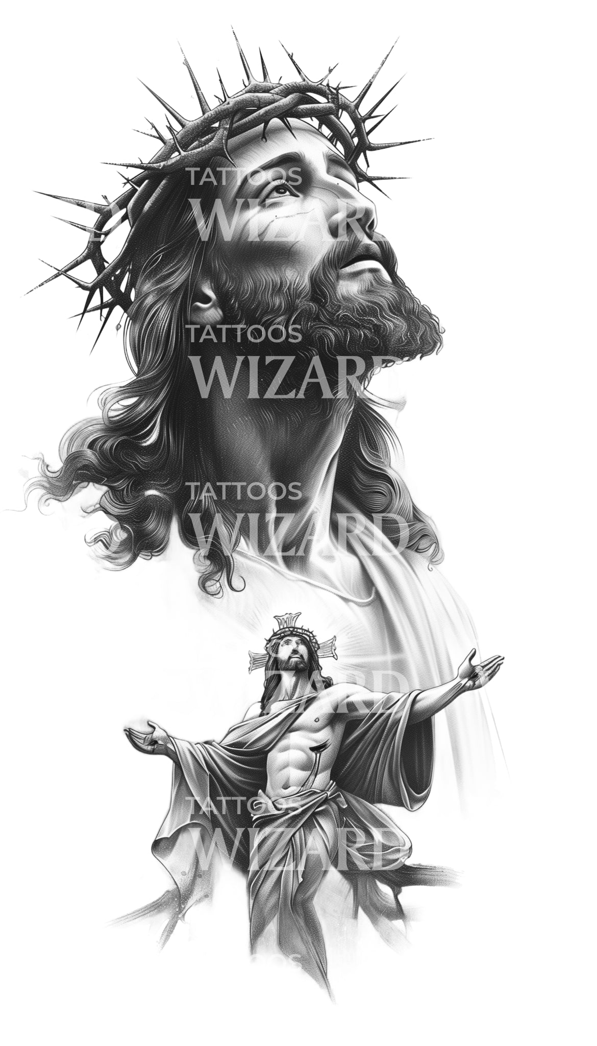 King of Kings Jesus on The Cross Tattoo Design