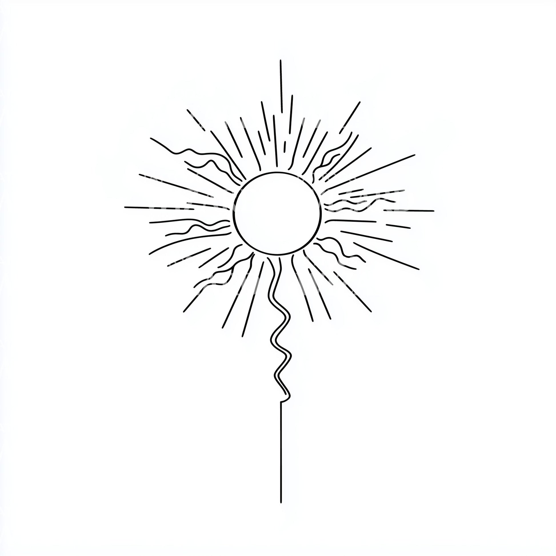 Minimalist Radiant Sun Outline Tattoo Design