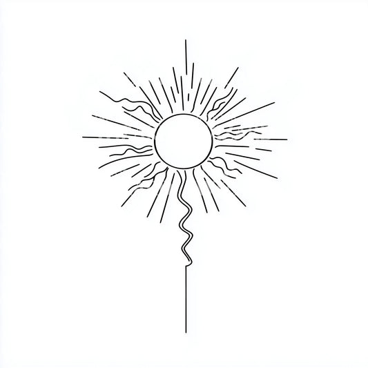 Minimalist Radiant Sun Outline Tattoo Design