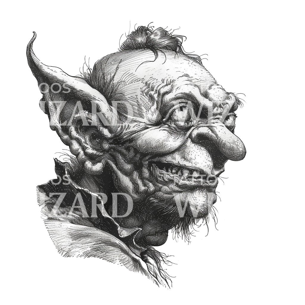 Mischievous Goblin With Troll Face Tattoo Idea