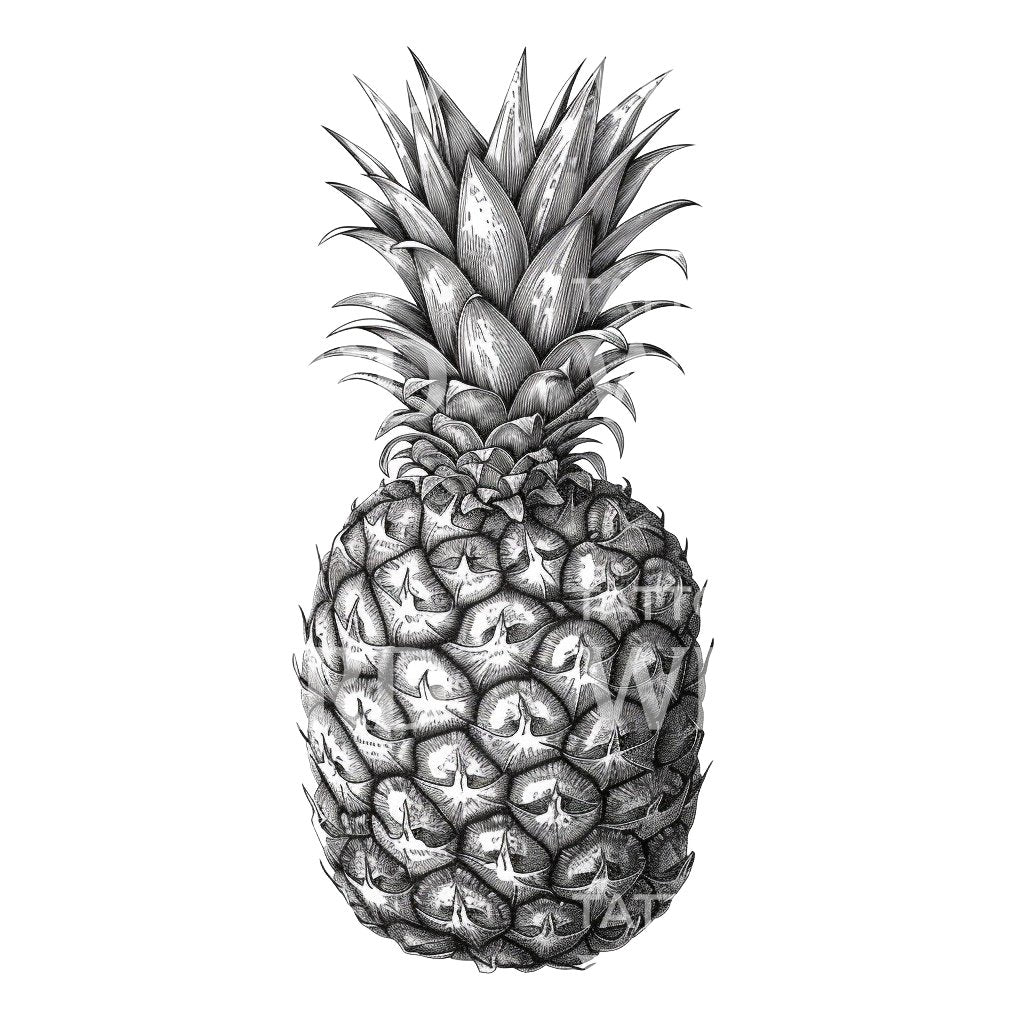 Realistic Pineapple Illustration Tattoo Idea