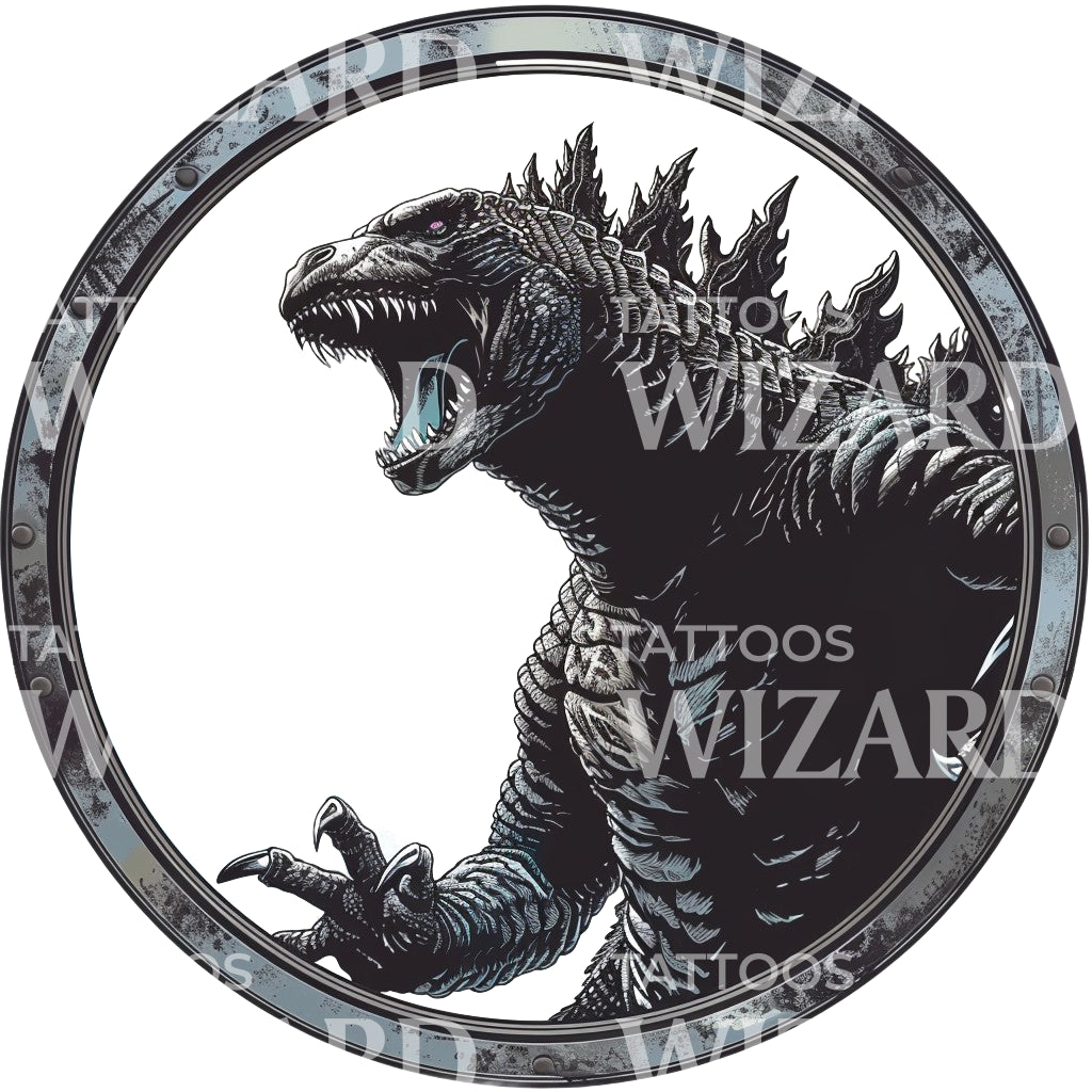 Roaring Illustrative Godzilla Tattoo Design