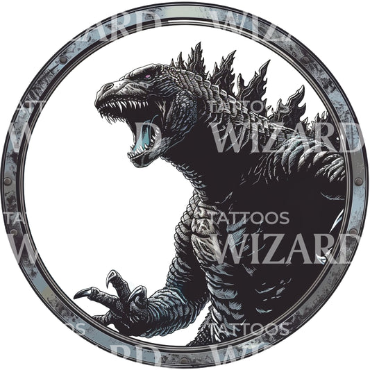 Roaring Illustrative Godzilla Tattoo Design
