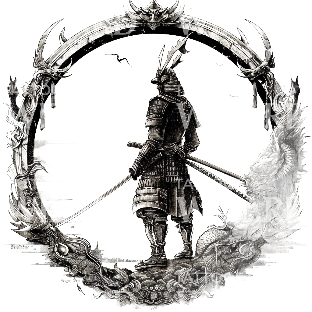 Samurai Inside Ornate Frame Tattoo Design