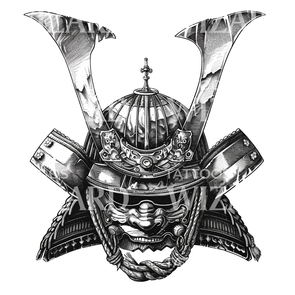 Samurai Warrior Helmet Tattoo Design
