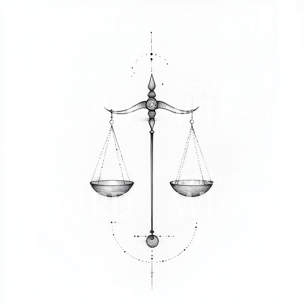 Scales of Justice Minimalist Tattoo Design