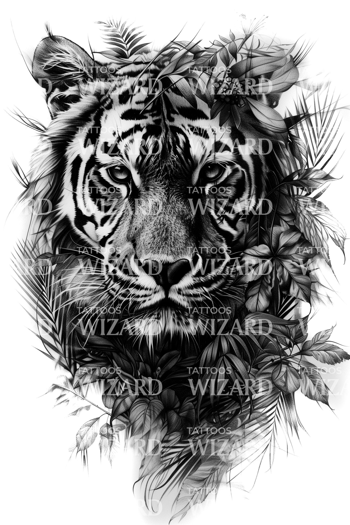 Strong Tiger in The Jungle Tattoo Design