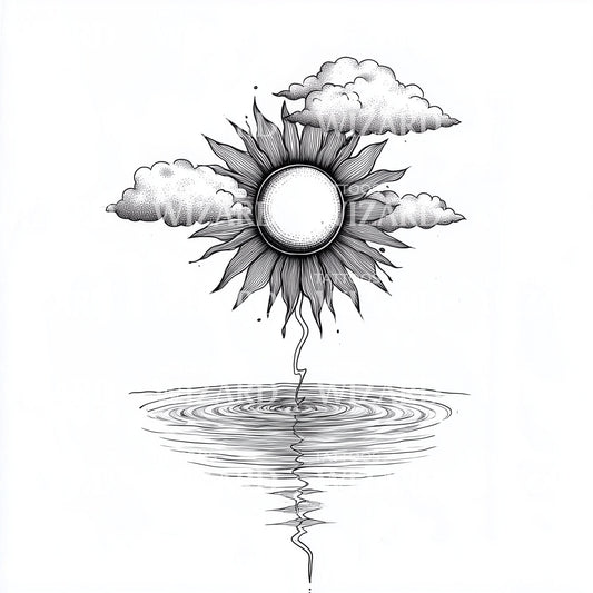 Sun and Clouds Reflecting on Water Tattoo Design