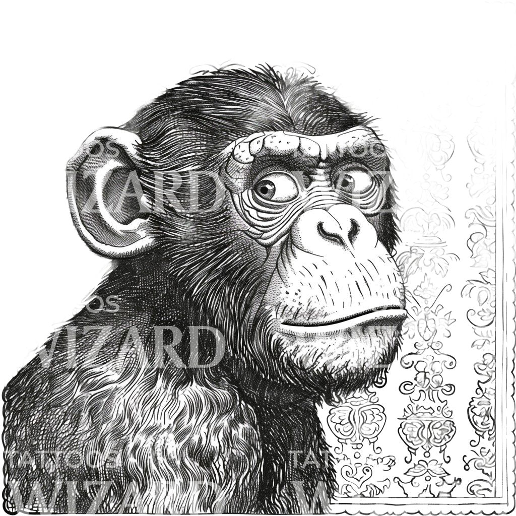 Vintage Monkey Stamp Tattoo Idea