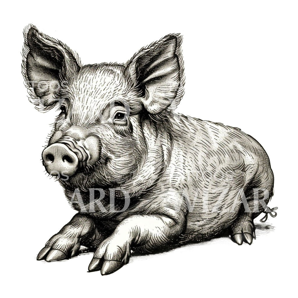 Vintage Pig Illustration Tattoo Idea