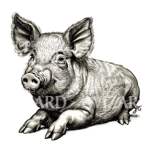 Vintage Pig Illustration Tattoo Idea