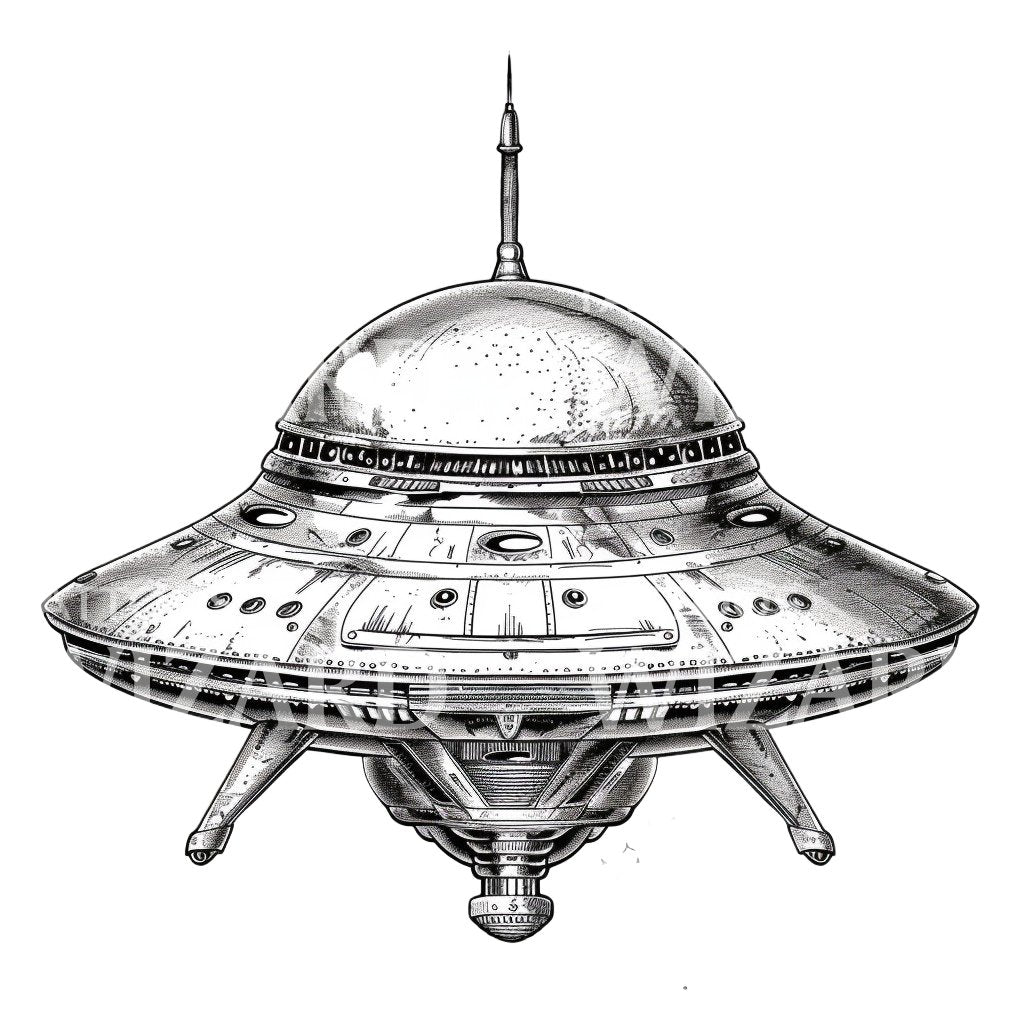 Vintage Spaceship Tattoo Idea