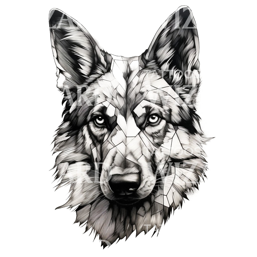 Geometric German Shepard Tattoo Design