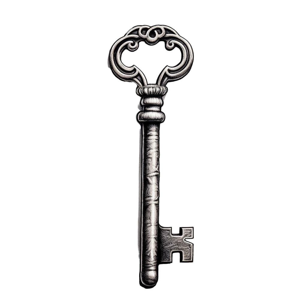 Vintage Key Black & Grey Tattoo Design