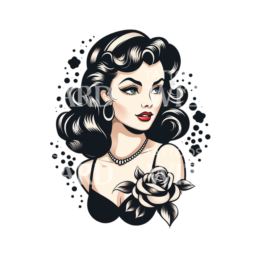 Lovely Old School Pin-up Portrait Tattoo Design